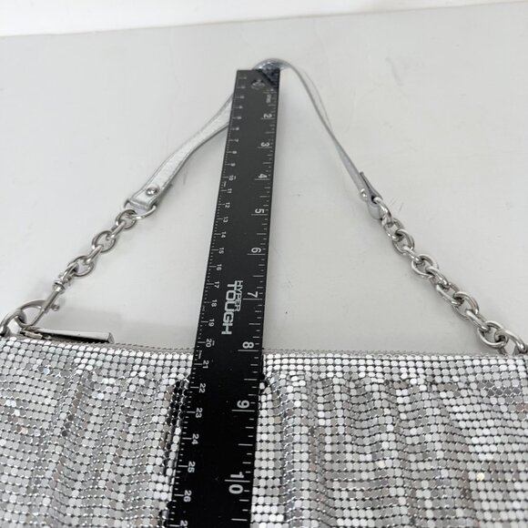 Express Silver Mesh Shoulder Bag With Chain Strap Shimmer Evening Party Clutch - Picture 13 of 16